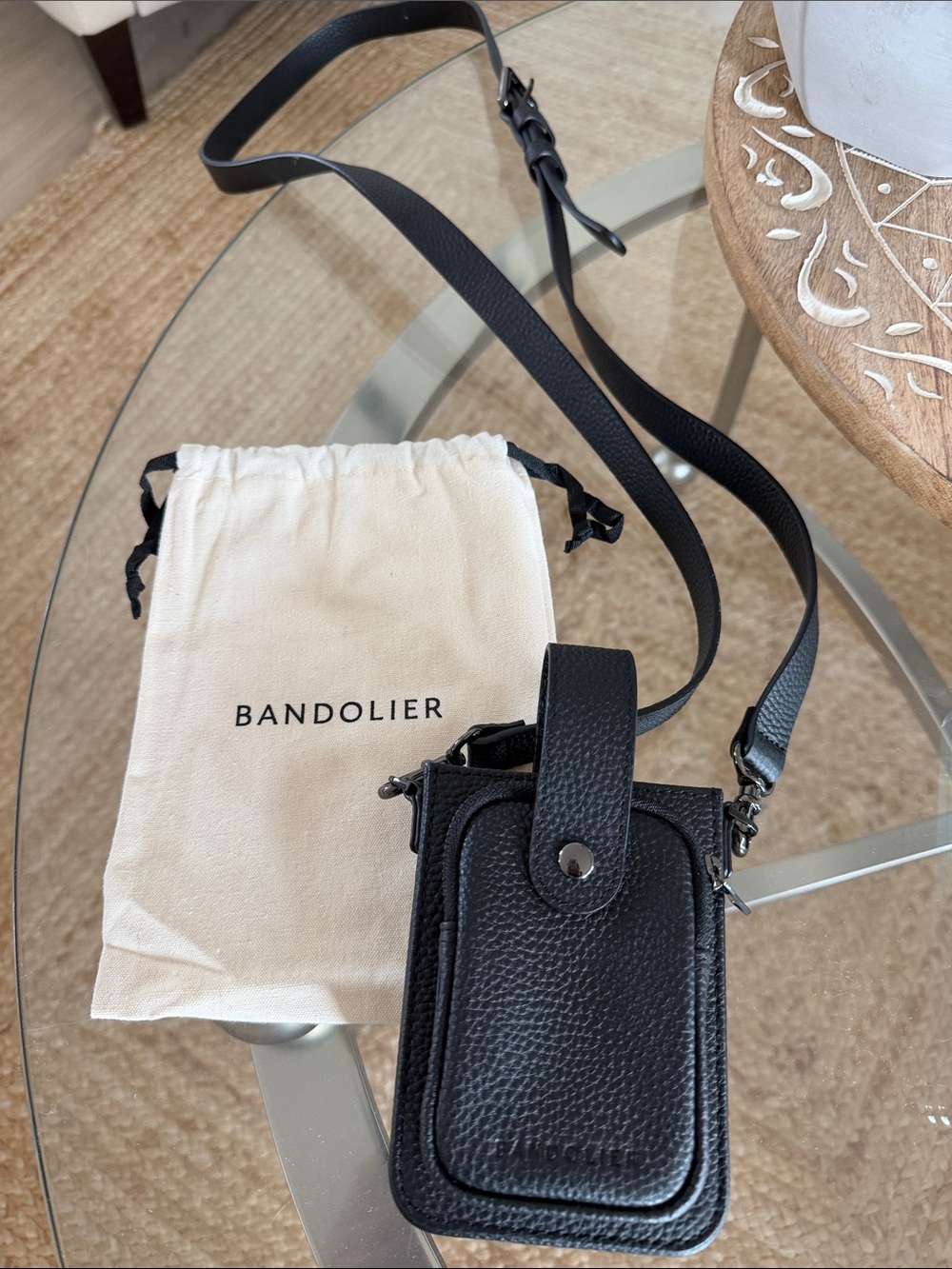 Bandolier Black Pebbled Leather Crossbody Phone Pouch